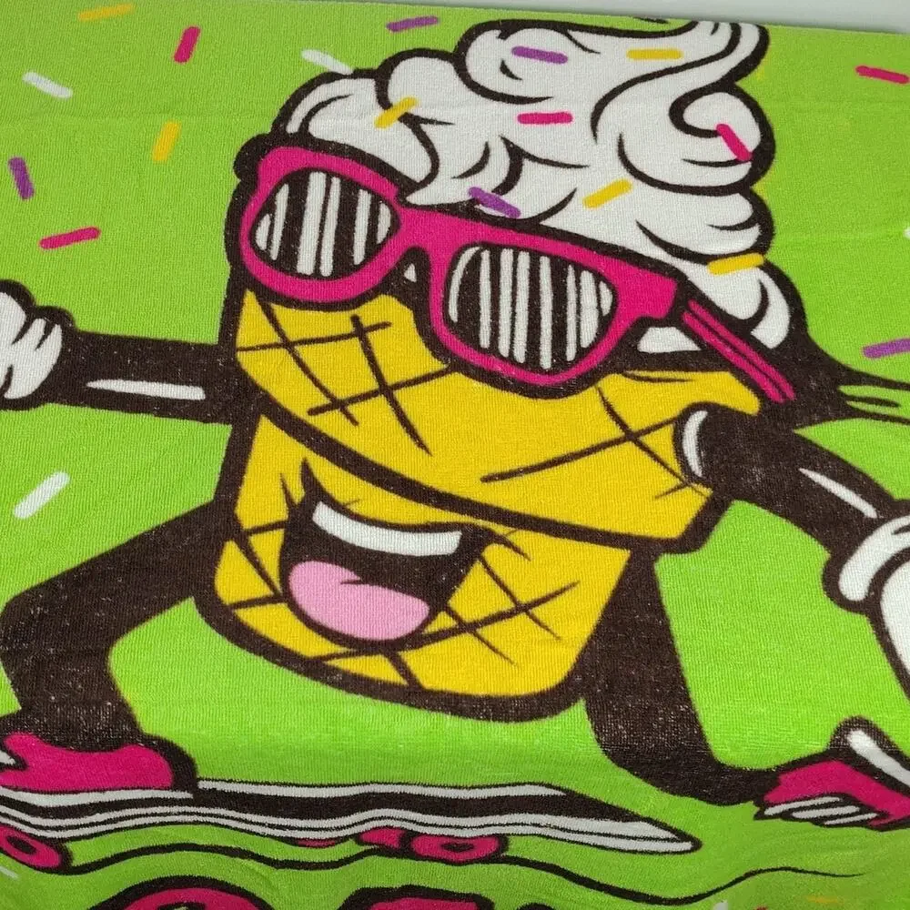 Rad to the Cone Beach Towel Skateboard Ice Cream Green Yellow Pink 30x56 Vintage